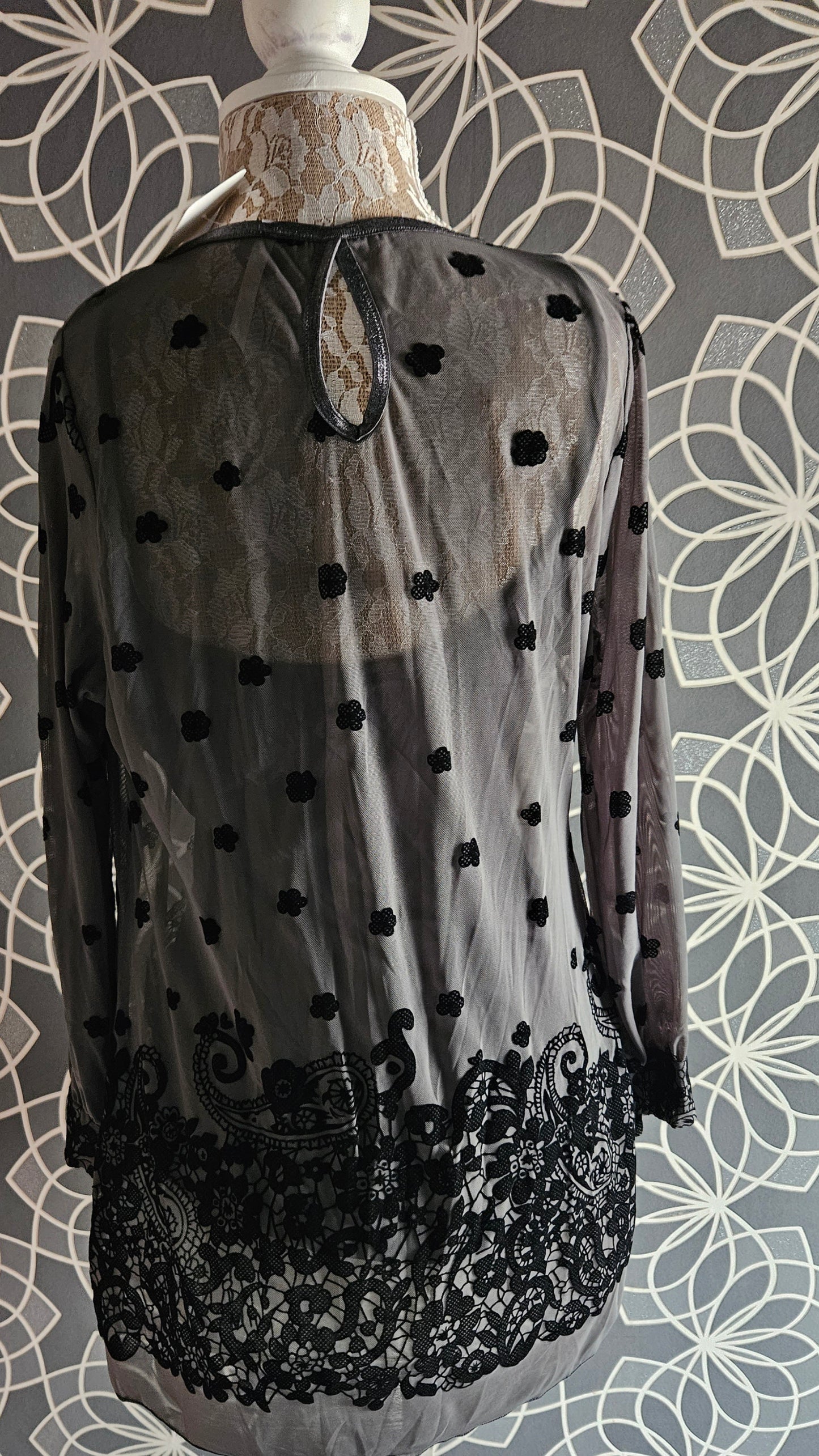 Ribbon Grey and Black Lace Top with under vest size 14