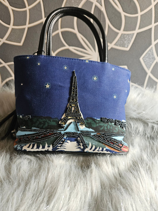 Handbag Beaded Paris Scene