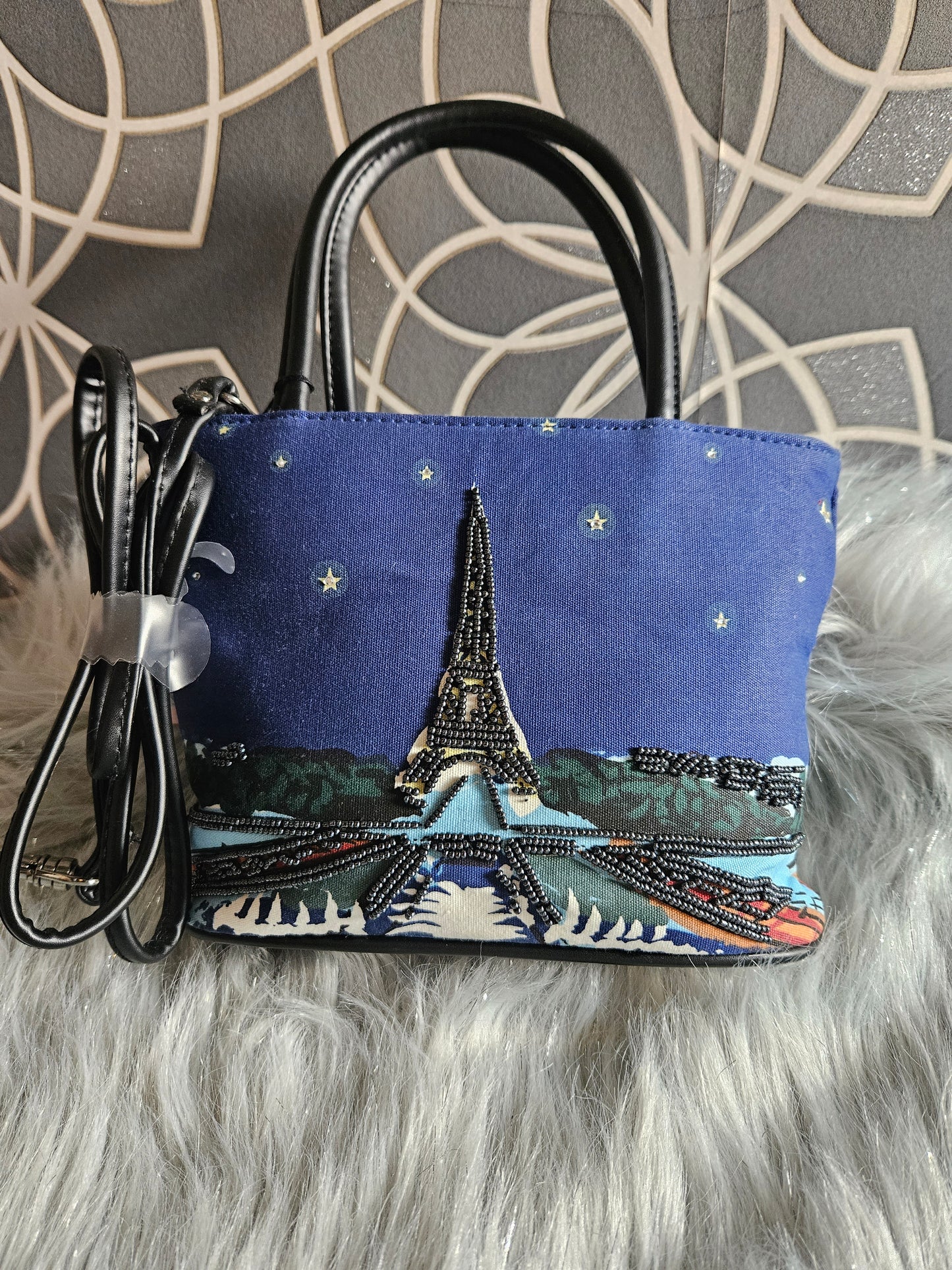 Handbag Beaded Paris Scene