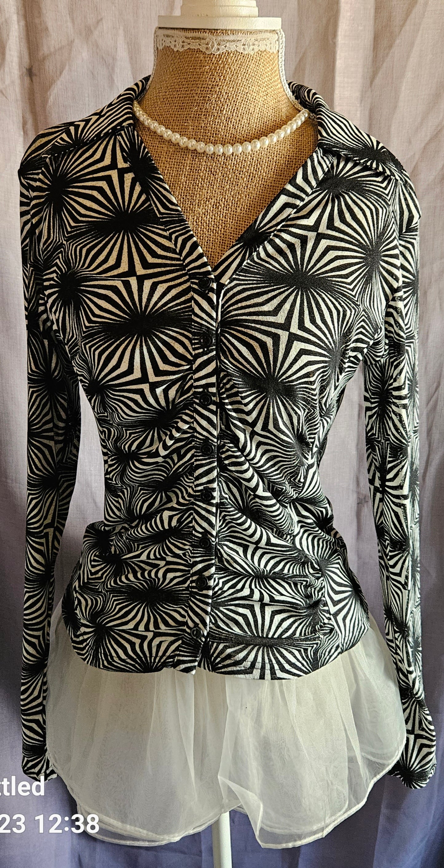 Wallis Black geo print corset Blouse Size 12