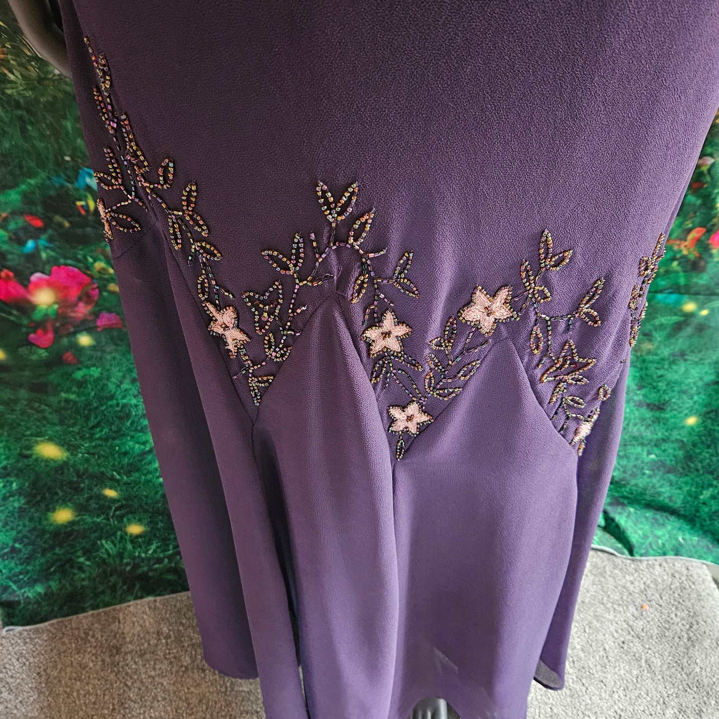 Katheryn C Purple beaded fishtail dress size 12